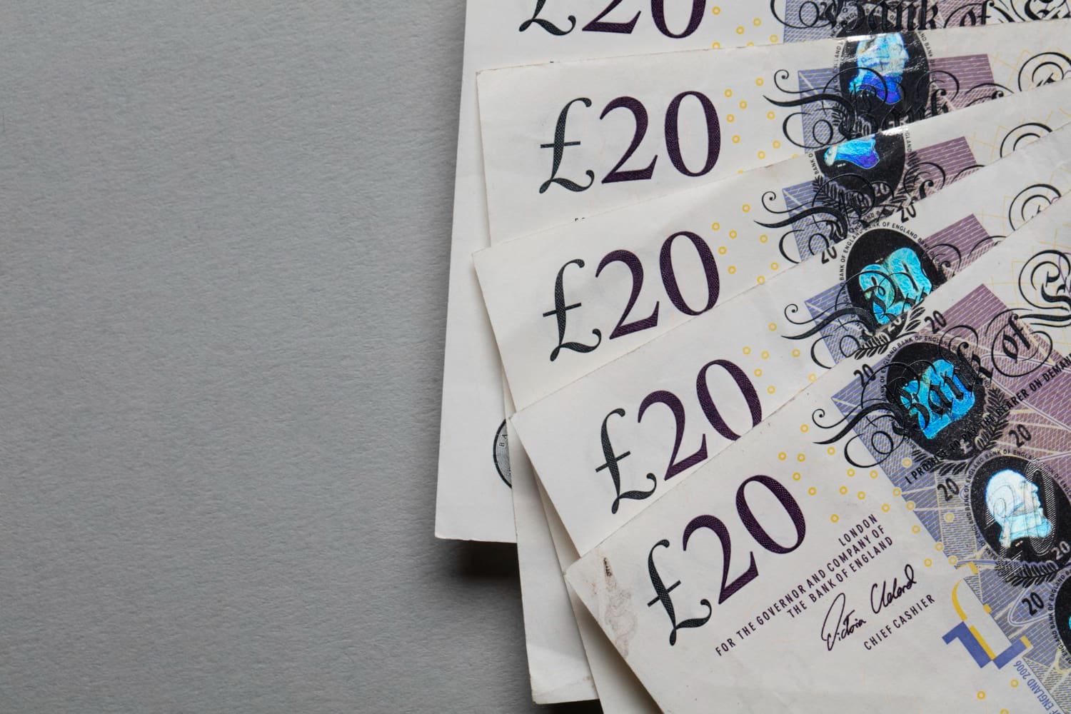 Stack of twenty pound notes
