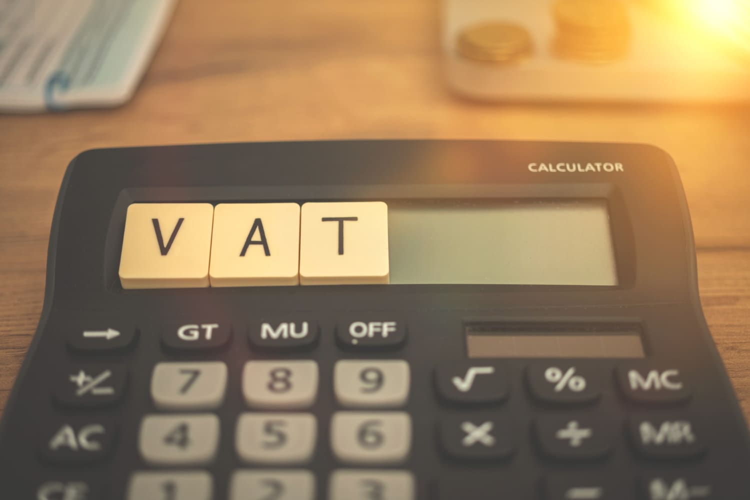 VAT spelled on a calculator