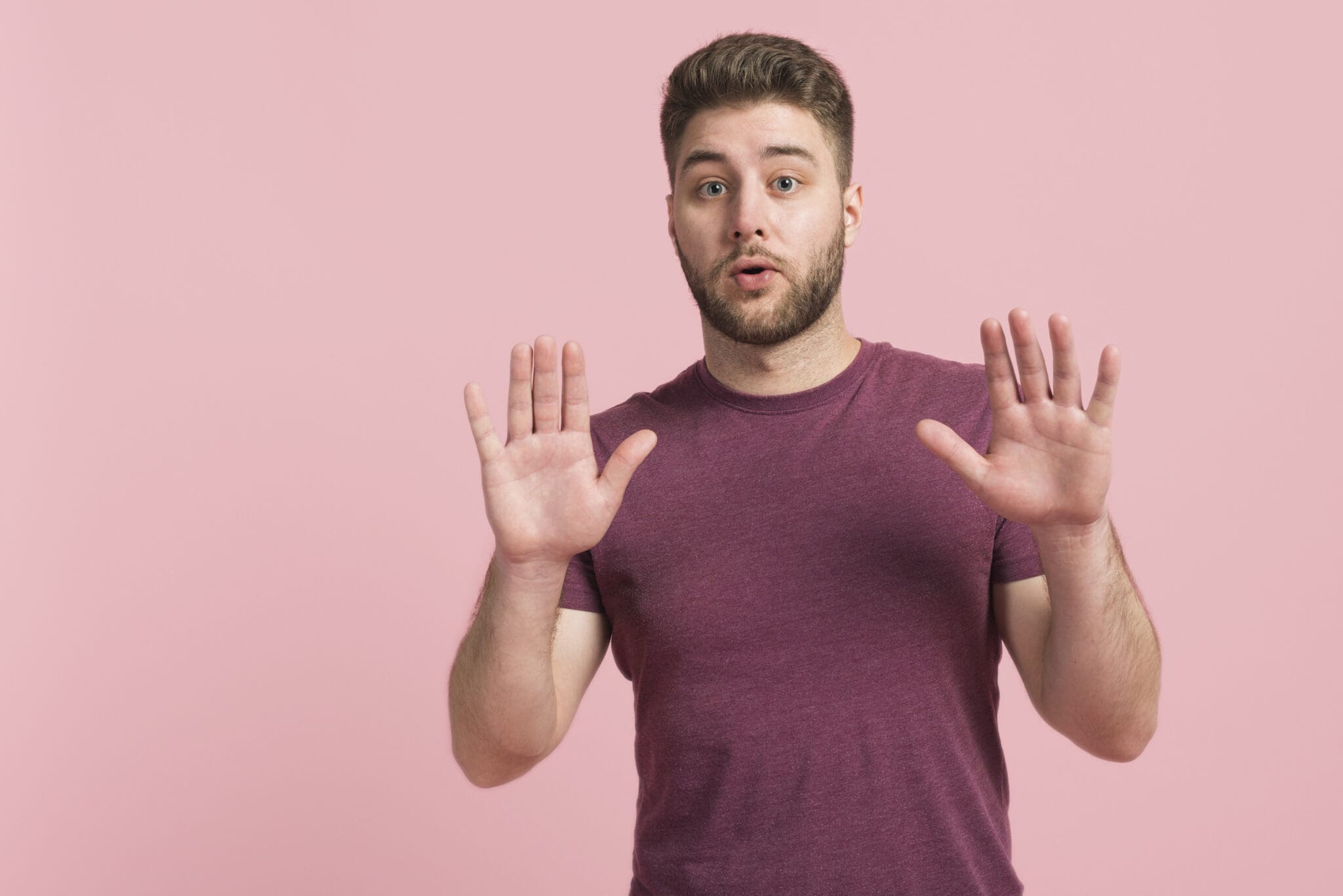 Man holding his hands up