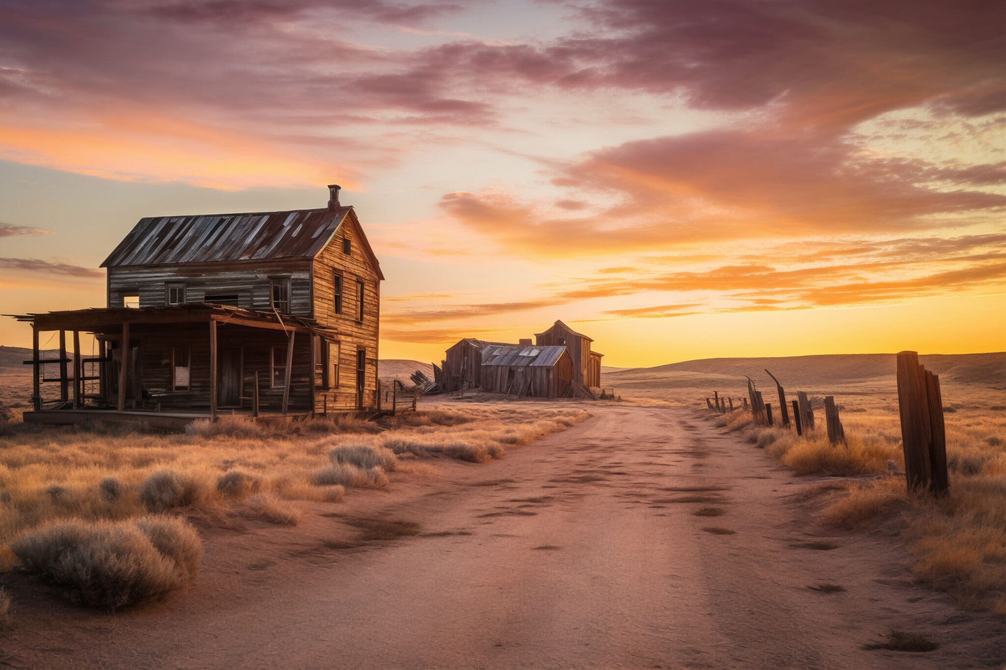 Landscape image of the evening sky with a barn