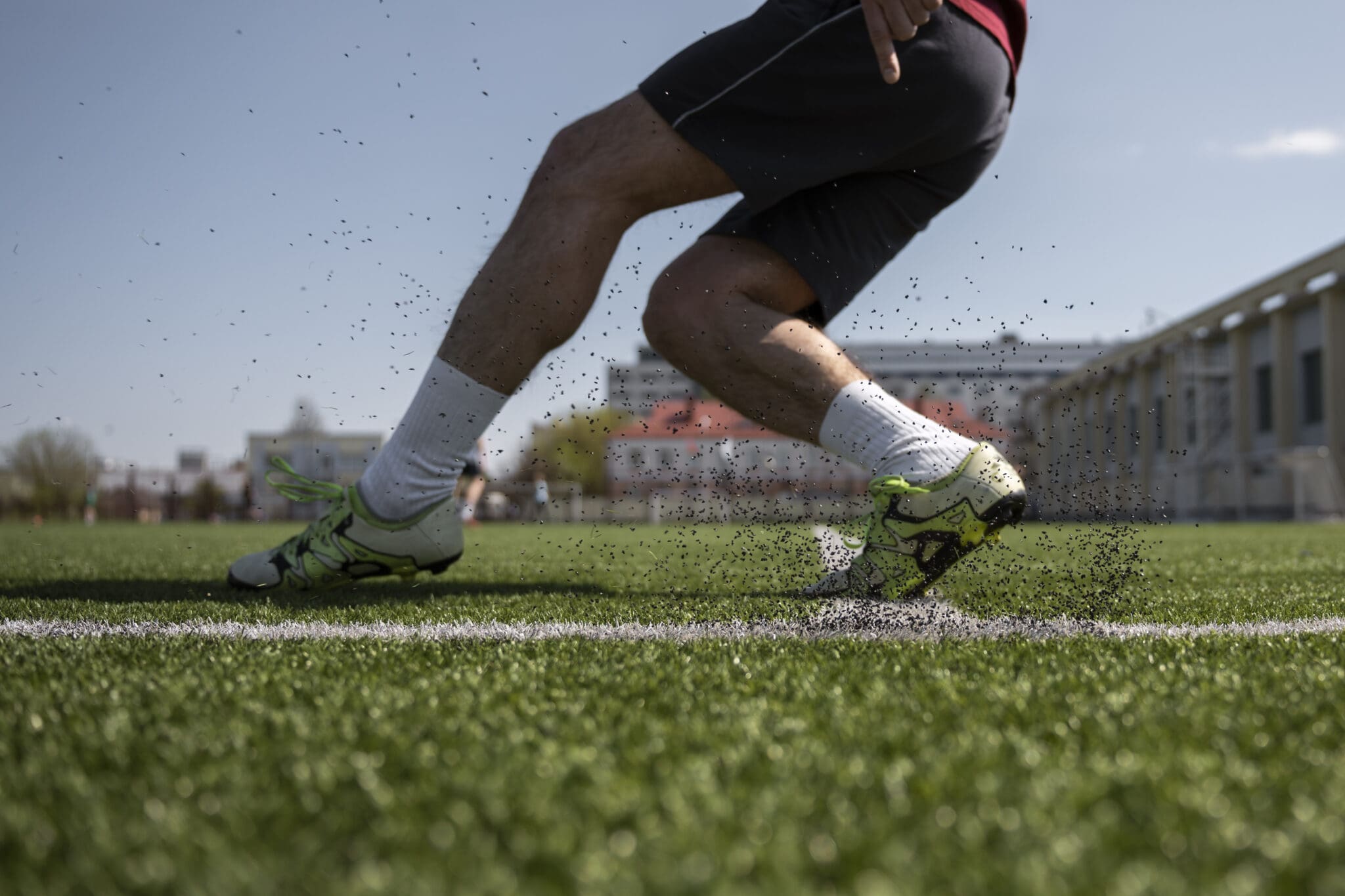 close up view of a footerballer playing football