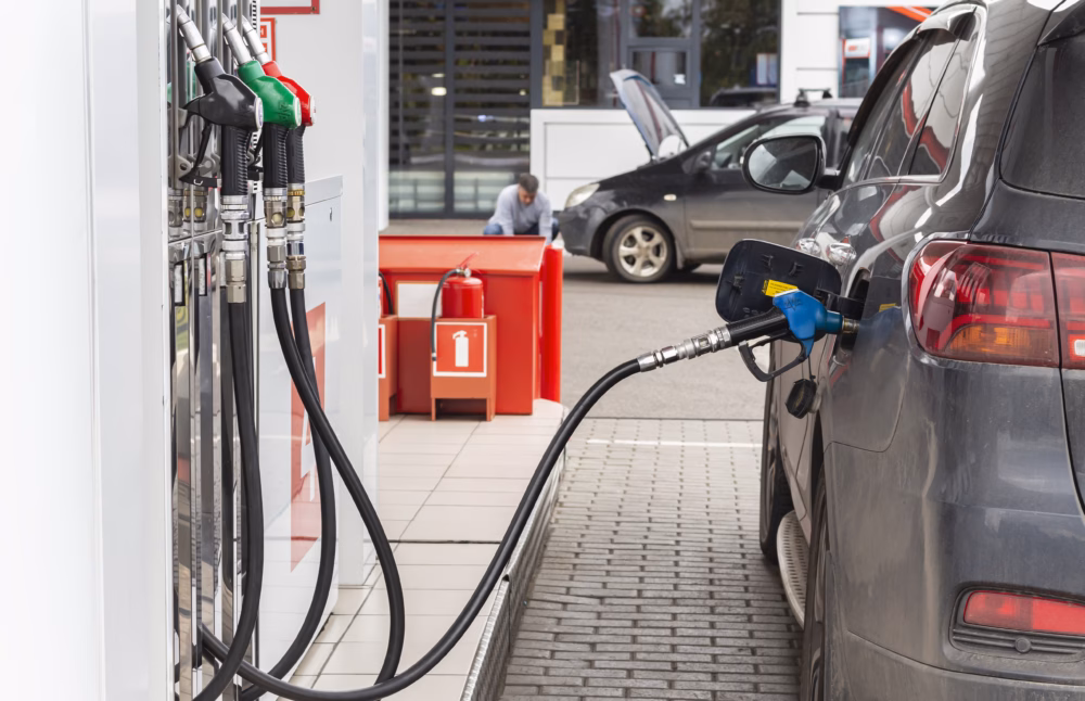 Car being refuelled at a petrol station